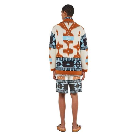 ALANUI Mens Icon Jacquard Cardigan Cashmere Sweater in Chalk Pecan L - Picture 3 of 6